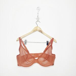CUUP THE PLUNGE Mesh Bra womens 40E clay pink underwire semi sheer